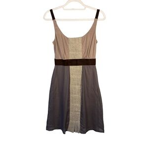 Harkham Brown and Gray Mini Boho Colorblock Dress Size 4 FLAWED Silk Wool Blend